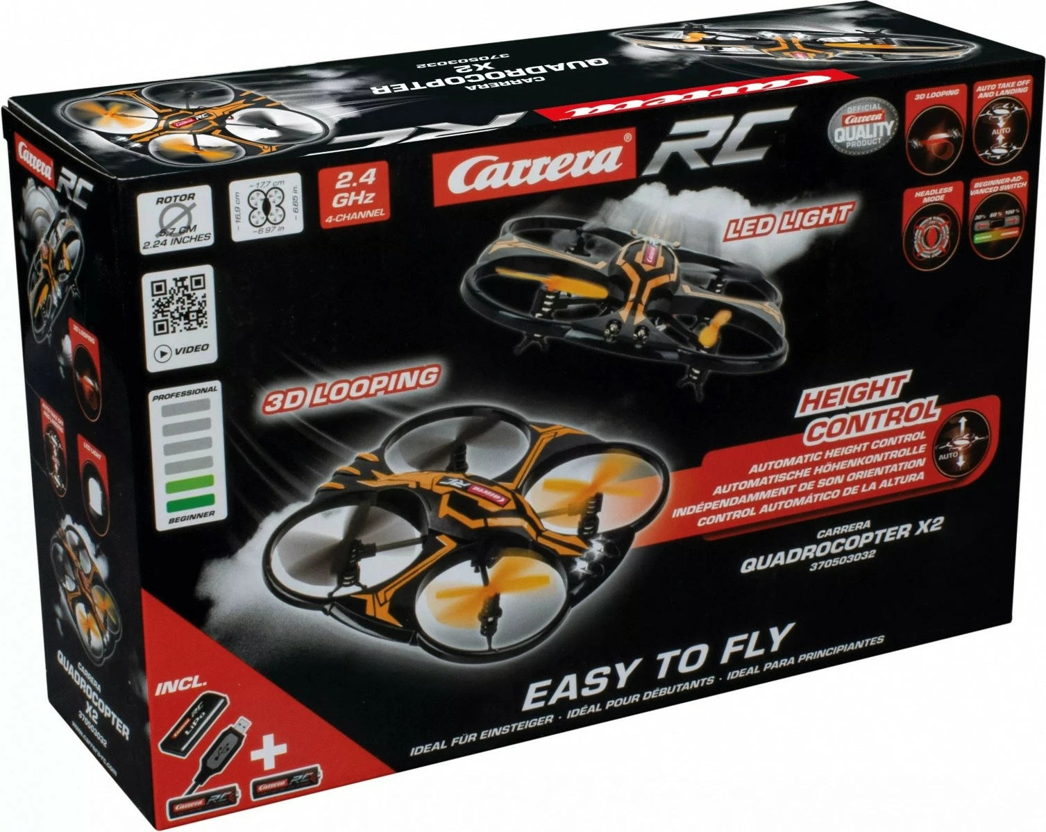 Dron Carrera X2 RC, 2,4 GHz, 17,6 cm, črn/oranžen