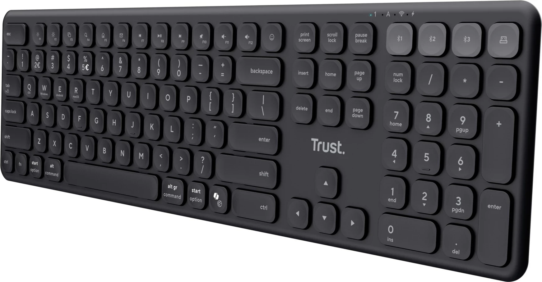 Tastatura, Trust Vaiya, USB + RF brezžično + Bluetooth, US English, črna