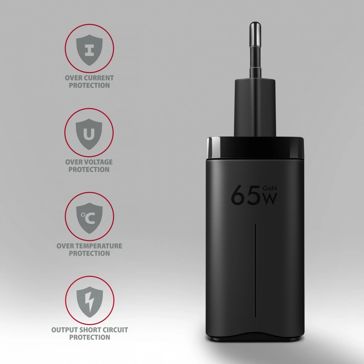 GaN polnilec AXAGON ACU-DPQ65, 65W, 3 vhodi (USB-A + 2× USB-C), črn GaN polnilec AXAGON ACU-DPQ65, 65W, 3 vhodi (USB-A + 2× USB-C), črn