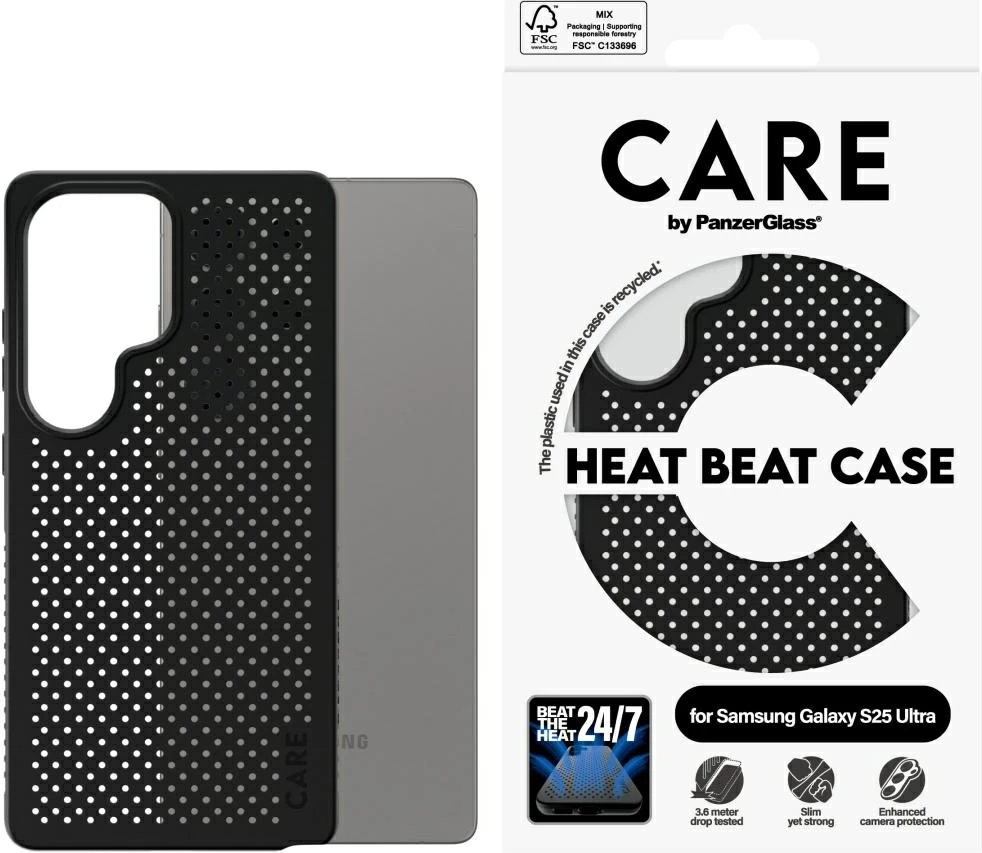 Ovitek za telefon PanzerGlass Heat Beat Case za Samsung Galaxy S25 Ultra, črn