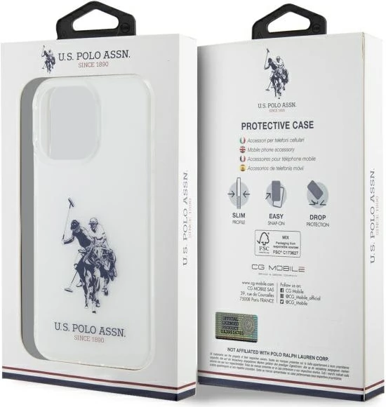 Ovitek za iPhone 15 Pro Max 6,7", bel z velikim sijočim logotipom, U.S. Polo Assn. USHCP15XTPUHRBH