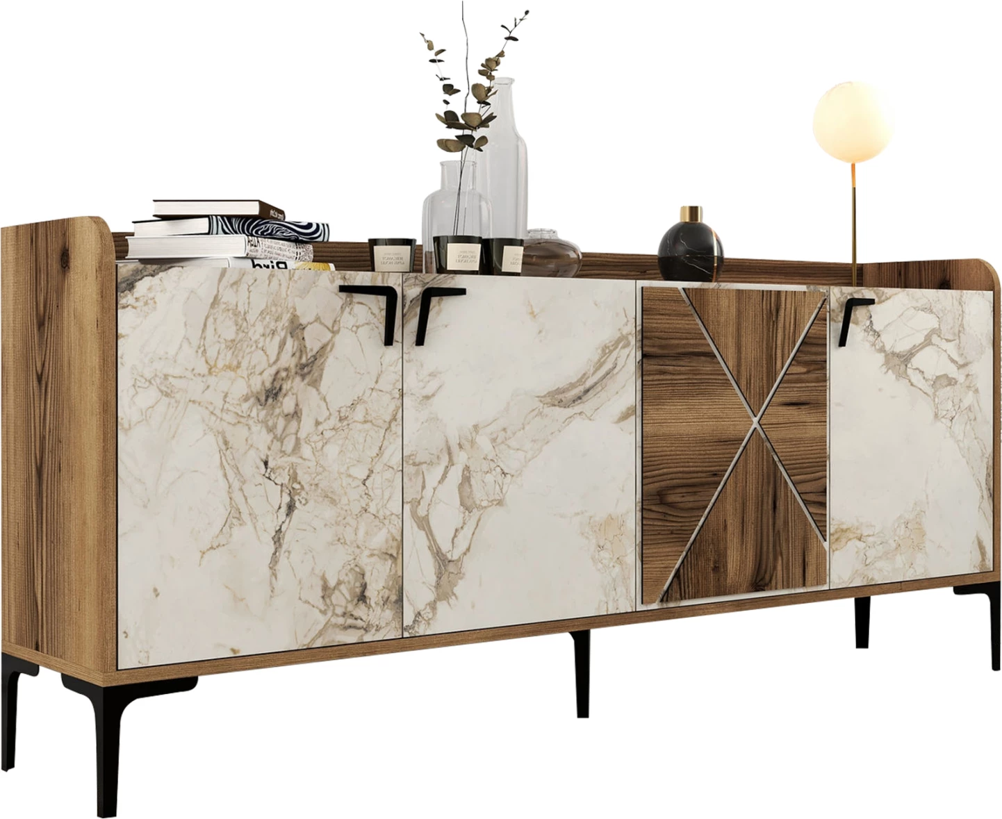 Bife melamin oreh in videz belega marmorja 180x35x78Ηcm.ΗΜ9433.02