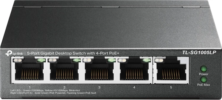 Gigabit stikalo, 5 vrat, 4x PoE+, črno TP-LINK TL-SG1005LP