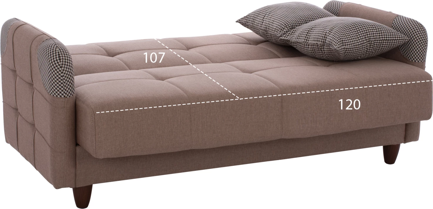 FH3246.01 Bež dvosed kavč-postelja z nasloni za roke in prostorom za shranjevanje