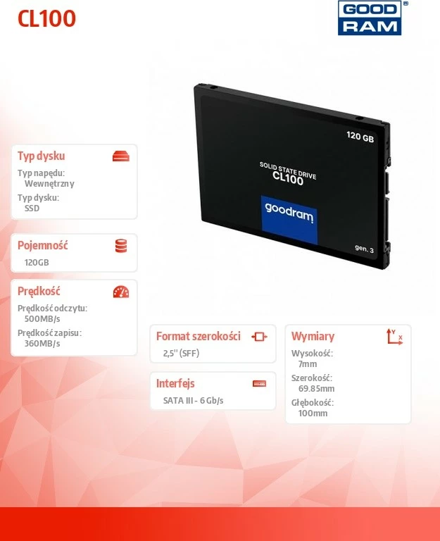 Notranji SSD 120 GB GOODRAM CL100, 2,5", SATA III, črn