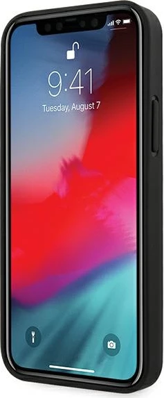 Zaščitni ovitek iz naravne perforirane usnja za iPhone 12/12 Pro 6,1", Ferrari FEOGOHCP12MBK, črn