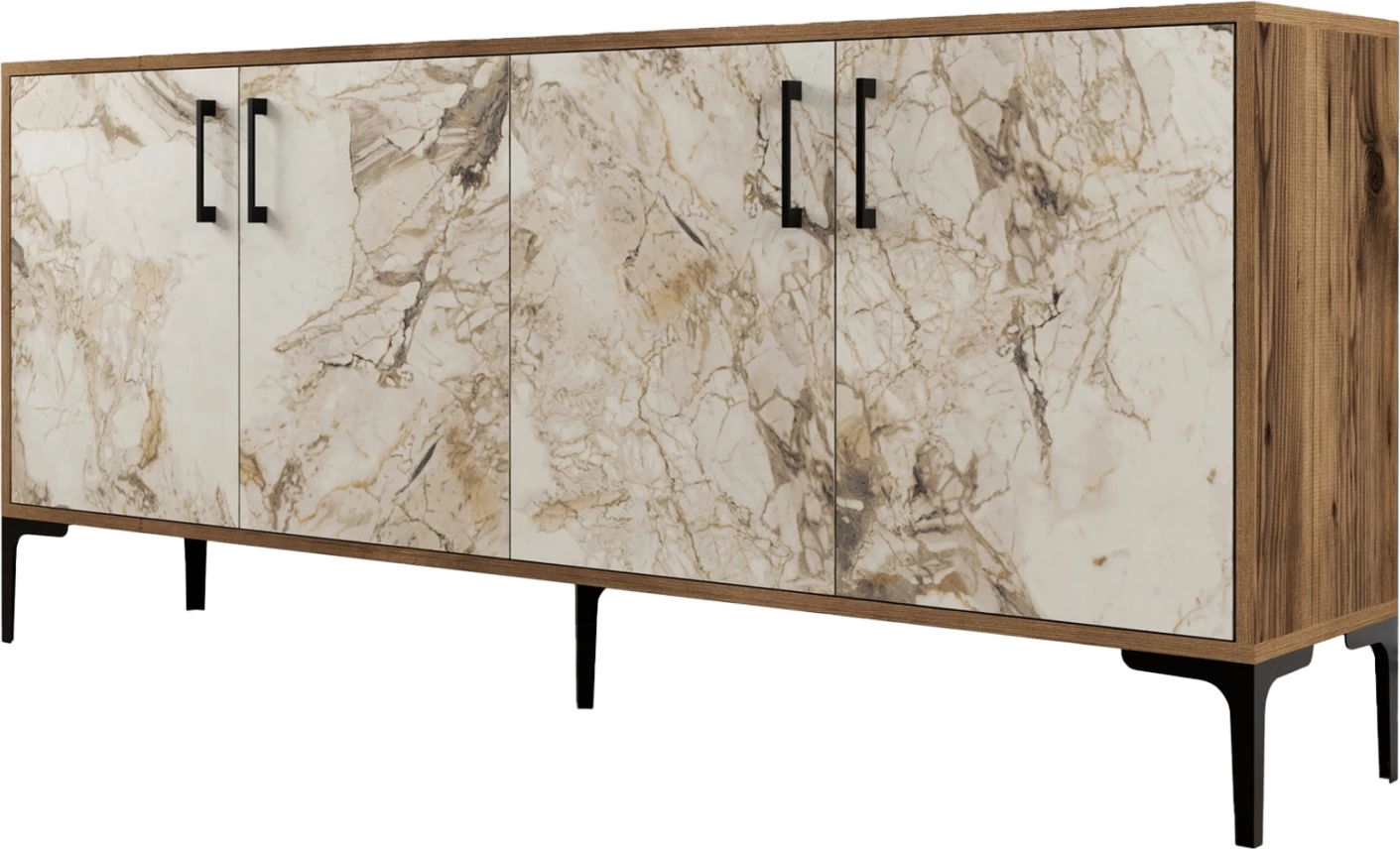 Bufet iz melamina z videzom ecru marmorja in oreha 180x35x78H cm FH9428.02