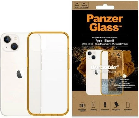 Prozoren antibakterijski ovitek PanzerGlass ClearCase za iPhone 13/14/15, prosojno rumen