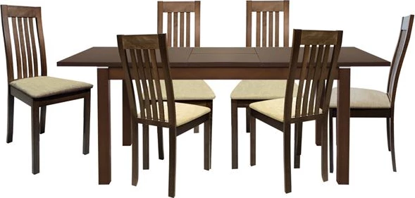 Komplet jedilne mize 7 kosov miza oreh & stoli masivni les FH10030