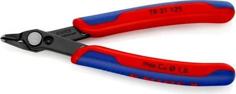 Diagonalne klešče za elektroniko Knipex Electronic-Super-Knips 125 mm, ročaj plastika, rdeče/modre