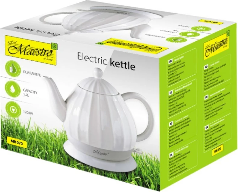 Električni čajnik Maestro MR-070, 1,2 L, 1200 W, keramika, bel