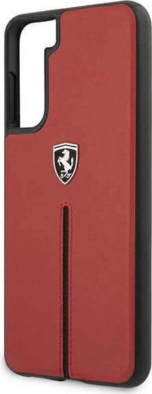 Ovitek Ferrari Off Track za Samsung Galaxy S21+, naravno usnje, rdeč