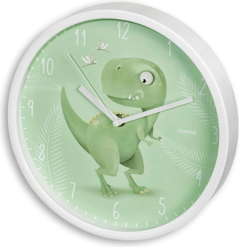 Stenska ura za otroke, dinosaur, Hama 185897, analogna, 25 cm, bela/zelena