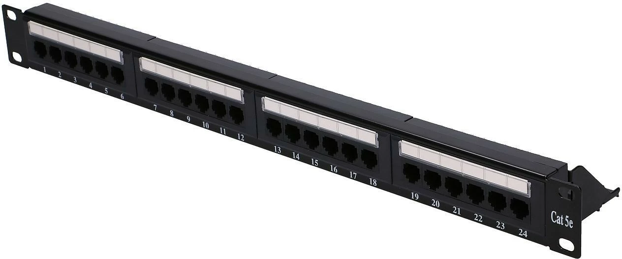 Patch panel 24 priključkov RJ-45, CAT 5e, 1U, črn, Extralink EX.9809
