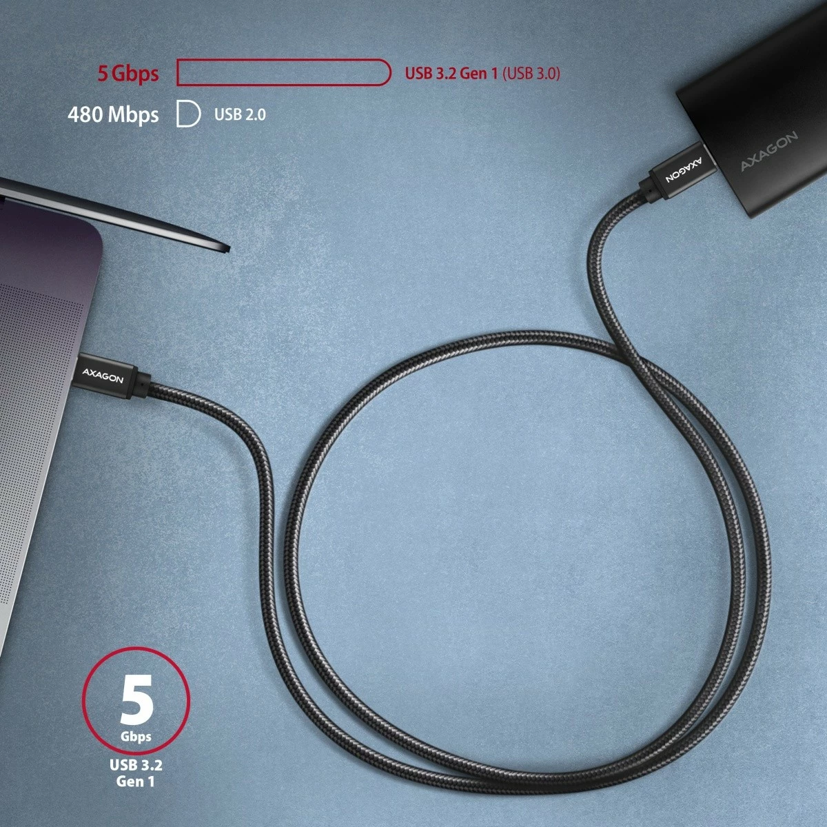 USB-C kabel AXAGON BUCM3-CM20AB, 2 m, 60 W, črn USB-C kabel AXAGON BUCM3-CM20AB, 2 m, 60 W, črn