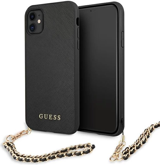 Ovitek Saffiano z verigo Guess za iPhone 11/XR 6,1", črn