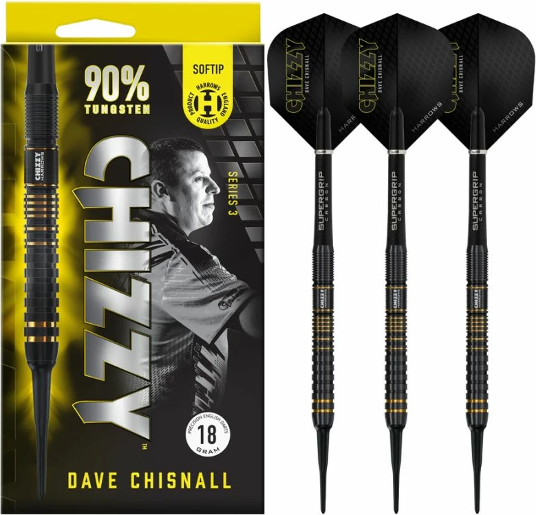 Profesionalne puščice za darts Harrows Chizzy Dave Chisnall, črne