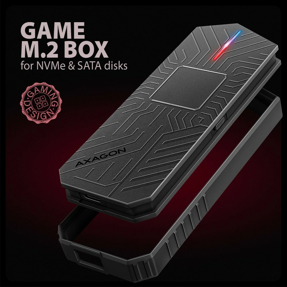 Zunanji aluminijast ohišje za SSD M.2 NVMe/SATA, USB-C 3.2 Gen 2, AXAGON EEM2-GAM, črno Zunanji aluminijast ohišje za SSD M.2 NVMe/SATA, USB-C 3.2 Gen 2, AXAGON EEM2-GAM, črno