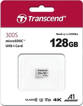 MicroSDXC pomnilniška kartica Transcend 300S 128GB, Class 10, U3, A1, V30, srebrna MicroSDXC pomnilniška kartica Transcend 300S 128GB, Class 10, U3, A1, V30, srebrna