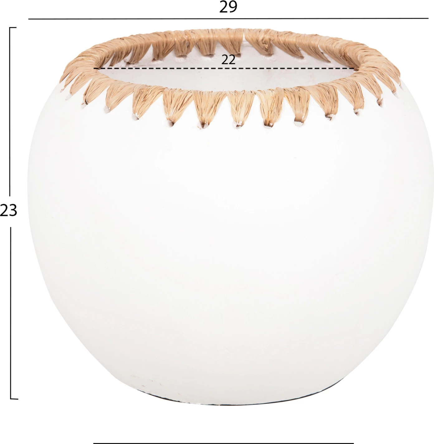 Dekorativna vaza FH4375 iz terakote v beli barvi s slamnato pletenino na robu Φ29x23Hcm