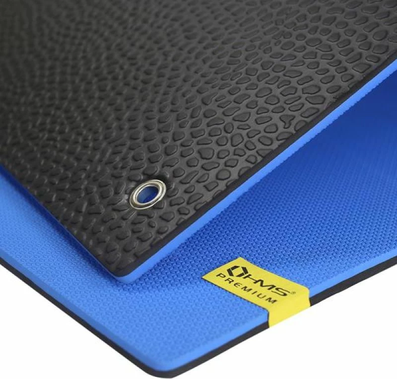 Tapet za fitnes s pritrdilnimi luknjami HMS Premium MFK03, modro-črn