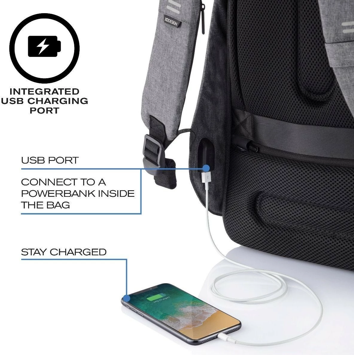 Protivlomni nahrbtnik Bobby Hero Small P705.702, XD Design, 13,3-palčni, 10,5 L, USB, RPET, siv