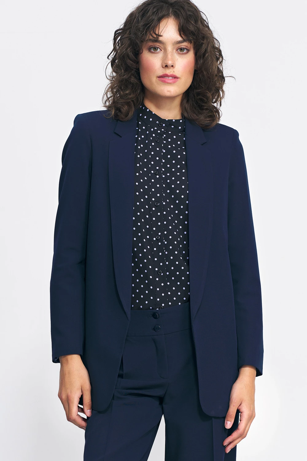 Elegantni odprti blazer, Nife 216874, temno moder