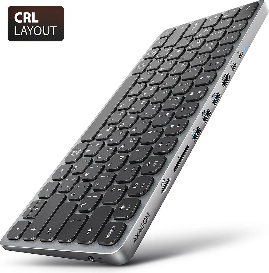 Tipkovnica z USB-C hub 9-v-1, cirilična postavitev, 60 cm, siva, AXAGON HMC-KB-CRL