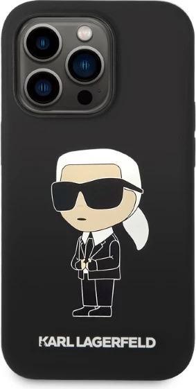 Silikonski ovitek Ikonik MagSafe za iPhone 14 Pro, Karl Lagerfeld, črn