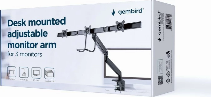 Nastavljiv ročaj za 3 monitorje Gembird MA-DA3-03, 17–27 palcev, črn