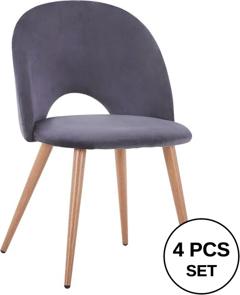 Jedilni stol iz sivega žameta s kovinskimi nogami FH8544.01 52x49,5x77 cm, set 4 kosov