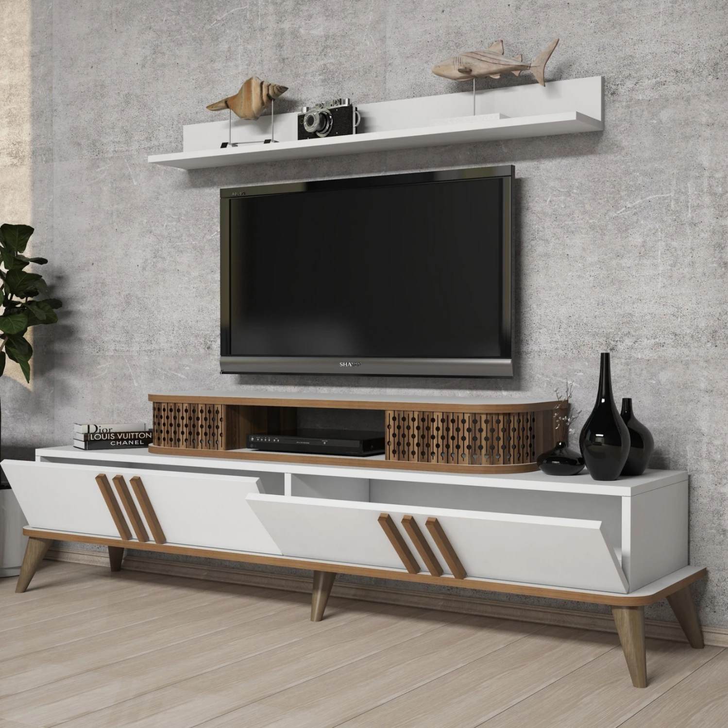 Sestava dnevne sobe FH11848.03 2 kosa v beli in orehovi barvi