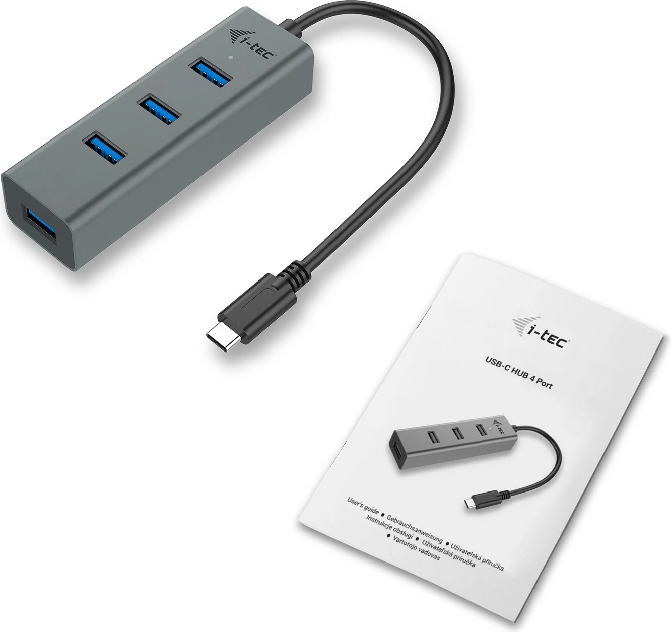 USB-C razdelilec I-Tec, 4 vrata, USB 3.2 Gen 1, 5000 Mbit/s, srebrno-siv