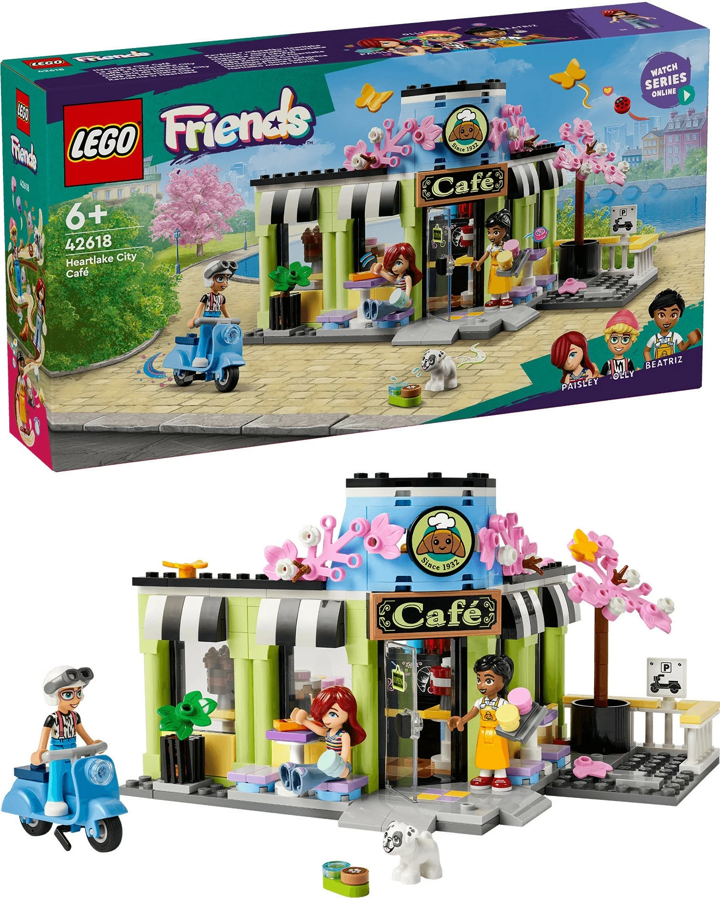 Kavarni Heartlake City, LEGO Friends 42618, gradbena igrača z miniaturnimi figuricami in dodatki