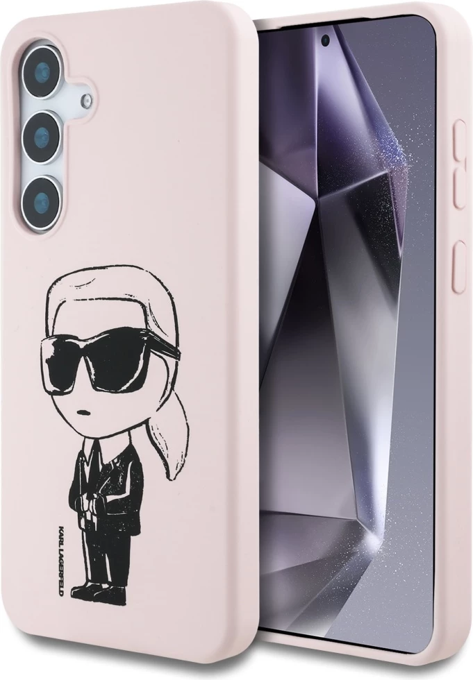 Ovitek za telefon iz silikona z ikoničnim grafitijem in MagSafe za Samsung Galaxy S25, rožnat — Karl Lagerfeld