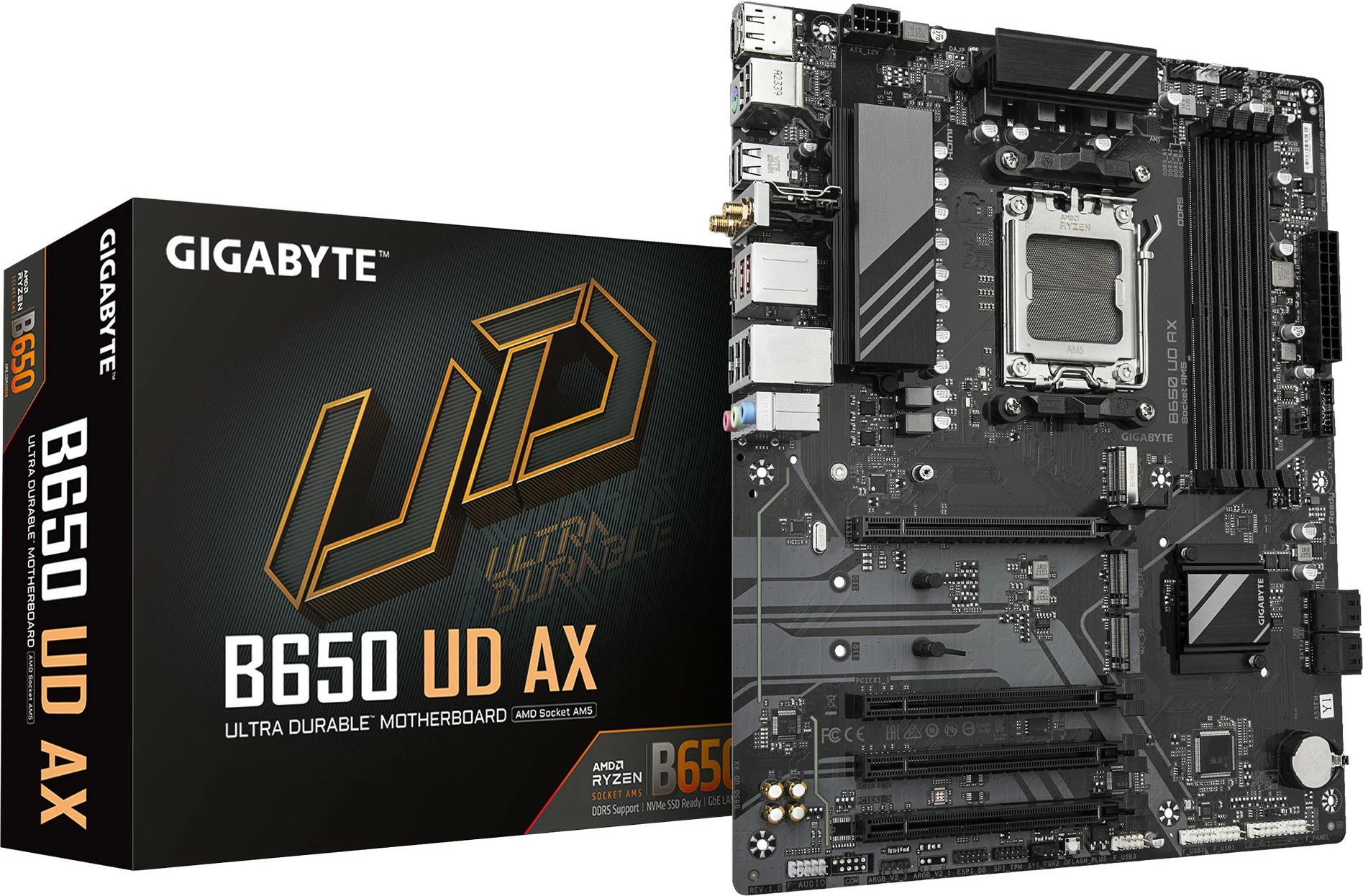 Plošča za računalnik Gigabyte B650 UD AX, Socket AM5, DDR5, PCIe 5.0, WiFi 6, črna