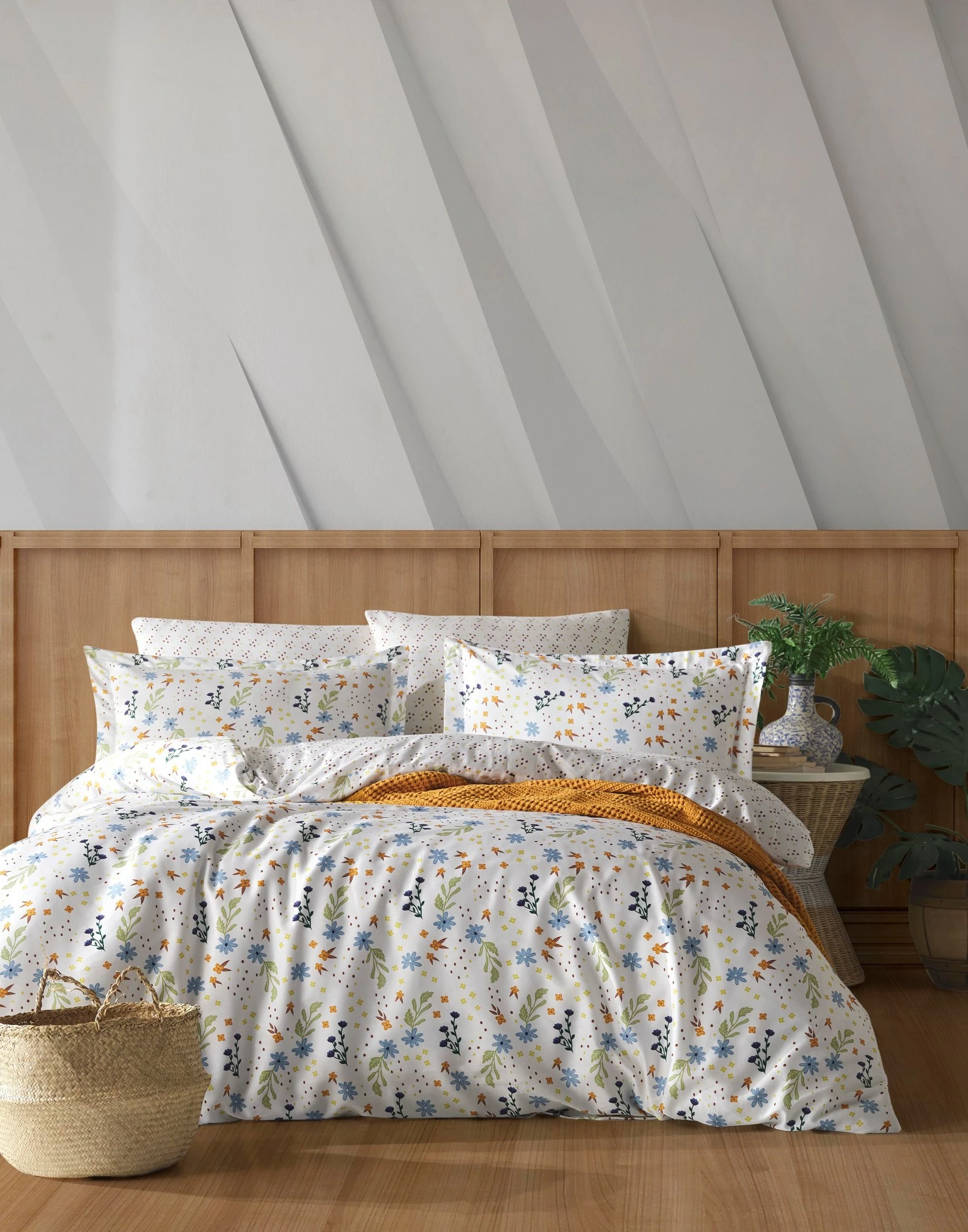 Vzglavnik ranforce L'essentiel, 80 x 80 cm, bel, oranžen, moder