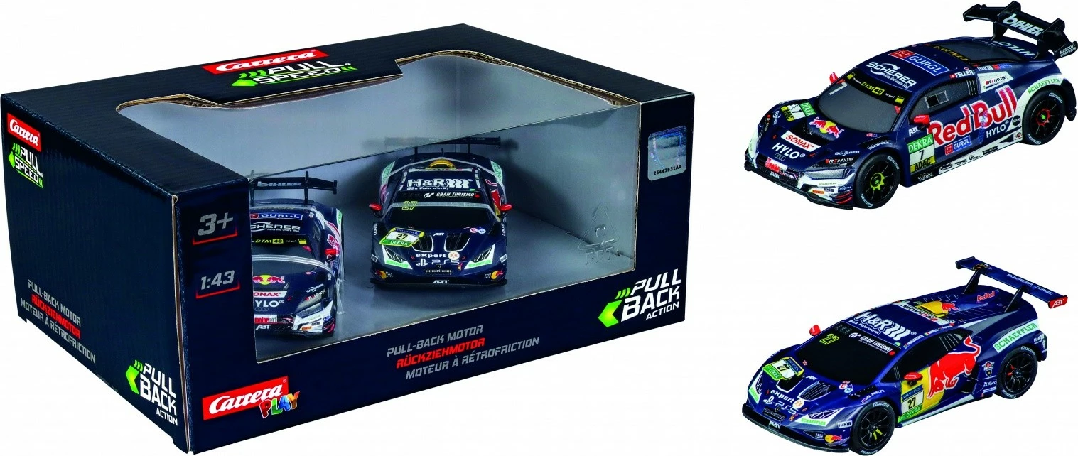 Set igračnih športnih avtomobilov Carrera ABT Sportsline RedBull, pull-back, 1:43, večbarvni, 2 kosa