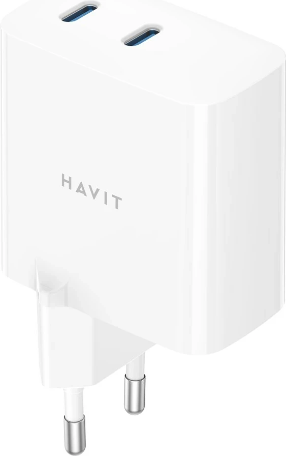 GaN potovalni polnilec, 45 W, 2x USB Type-C, HAVIT UC45 EU, bel