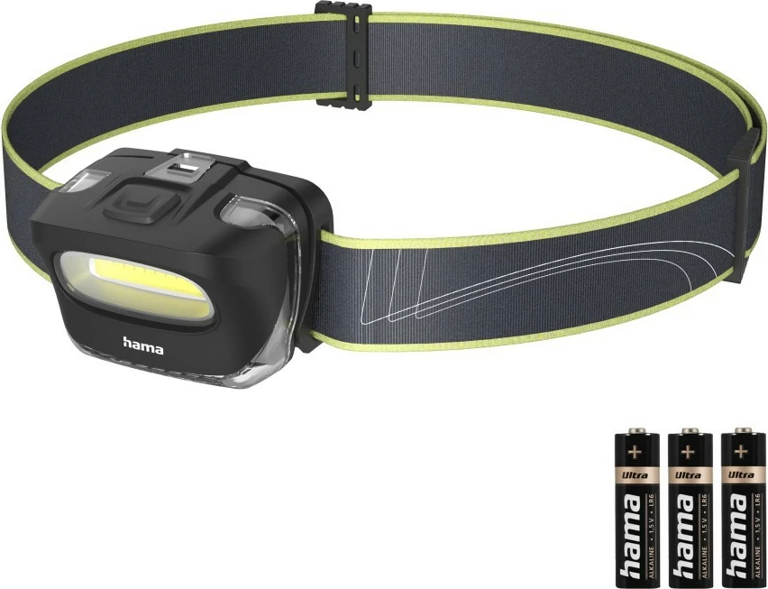 Čelna svetilka 110 lm, 2 načina osvetlitve, nastavljiv kot, IP20, na baterije AAA, Hama HL100, črna