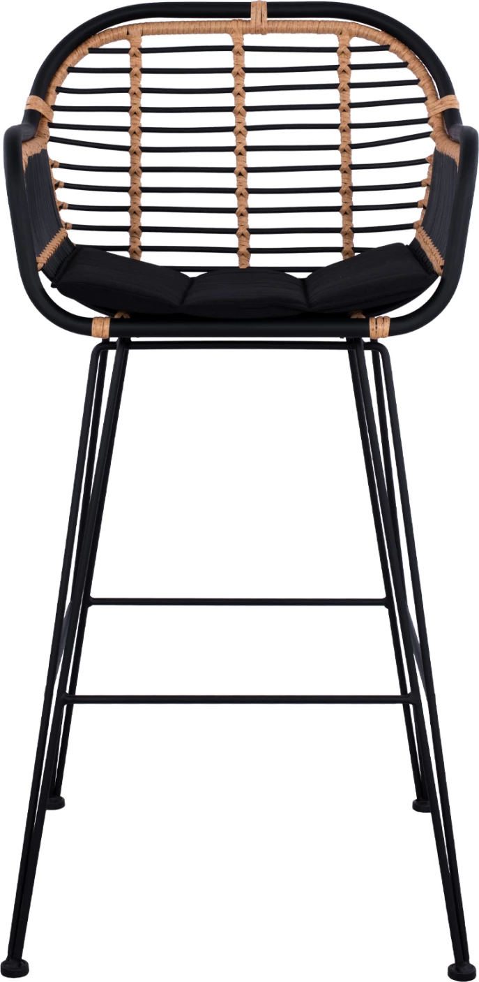 Kovinski barski stol Allegra FH5690 s pletenjem Črno-Bež 55x60x109cm