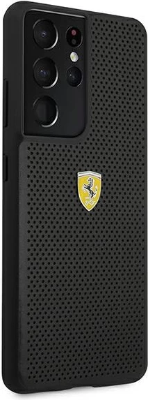 Perforiran ovitek Ferrari On Track za Samsung Galaxy S21 Ultra, črn
