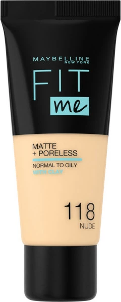 Matirajoč tekoči puder Fit Me Matte & Poreless, Maybelline, 118 Nude, 30 ml