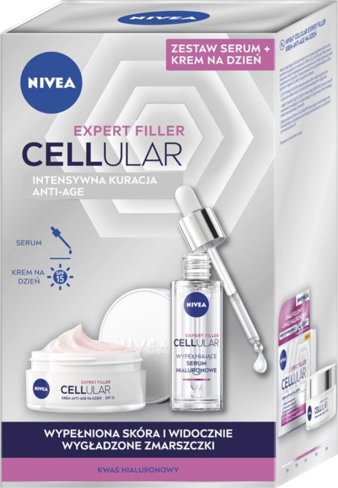 Set anti-age krem in polnilnega seruma za ženske NIVEA Cellular Expert Filler, 50 ml + 30 ml