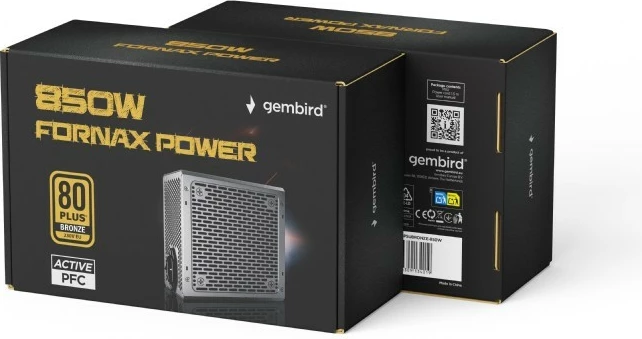 Napajalnik Gembird Fornax Power 850W, 80 PLUS Bronze, črn