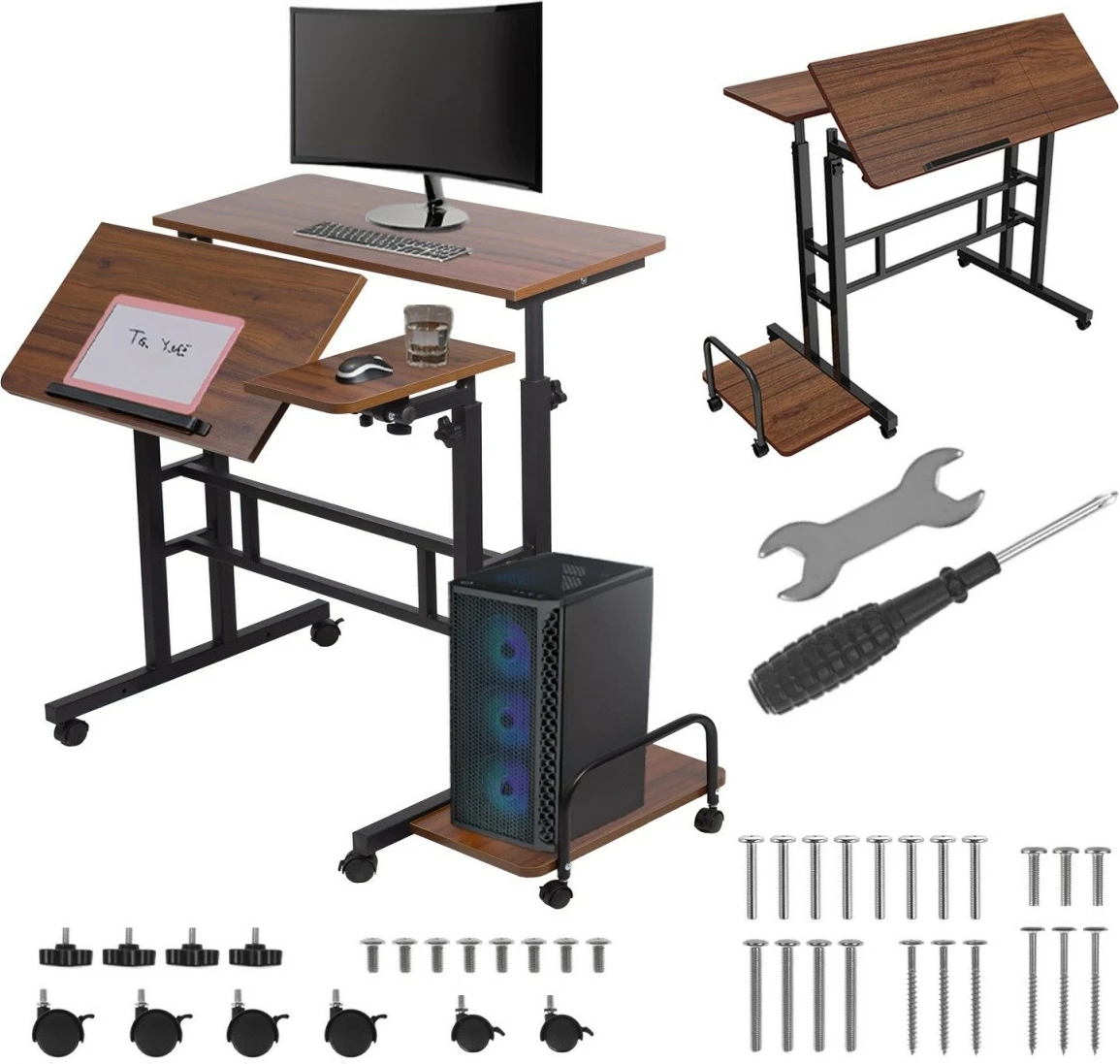 Mobilna miza z nastavljivo višino Maclean MC-124 B, 80x60 cm, višina 67–115 cm, nosilnost max 50 kg, črna