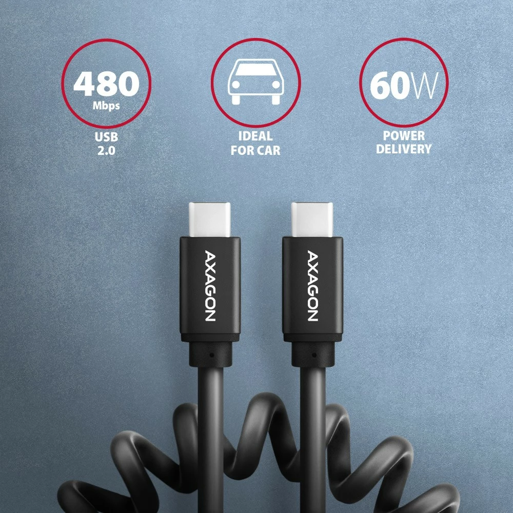 Kabel USB-C na USB-C, AXAGON BUCM-CM20TB Twister, 1,1 m, črn Kabel USB-C na USB-C, AXAGON BUCM-CM20TB Twister, 1,1 m, črn