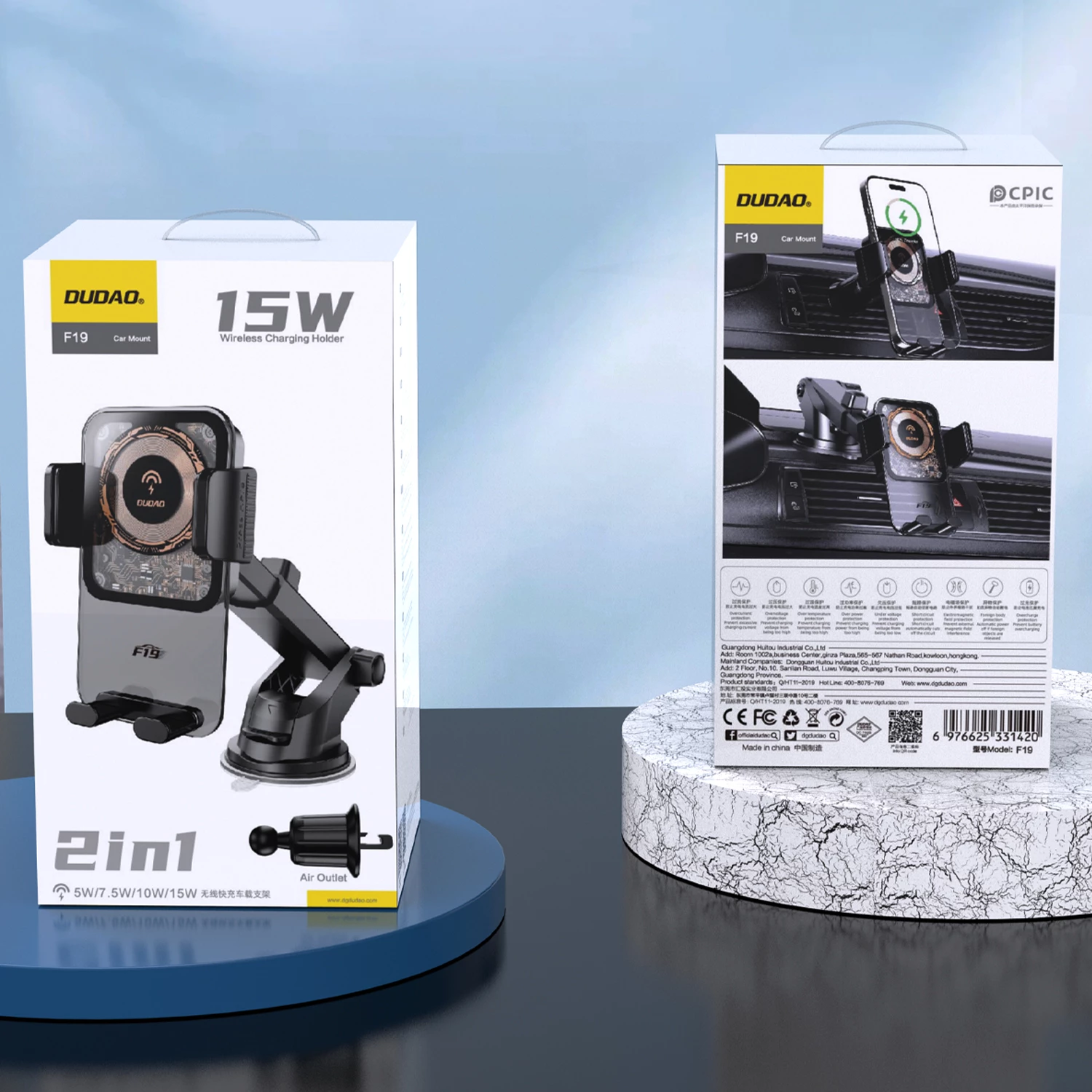 Nosilec za telefon z brezžičnim polnjenjem 15W Dudao F19, črn