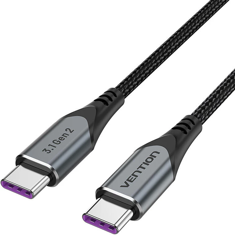 USB-C na USB-C kabel Vention TAHHD, 0,5 m, USB 3.1 Gen2, 100 W, siva