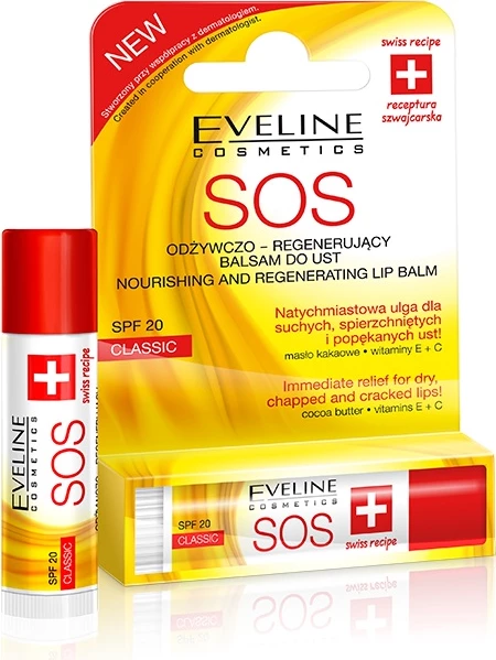 Negovalni in regeneracijski balzam za ustnice SOS Eveline Cosmetics Classic, SPF20, 4,5 ml, za ženske
